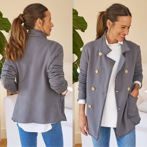 Frank & Eileen Belfast Elephant Grey Triple Fleece Double Breasted Jacket Size M - Picture 1 of 9